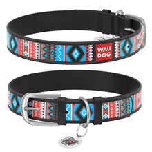 Load image into Gallery viewer, WAUDOG Design genuine leather dog collar with QR passport, "Ethno black