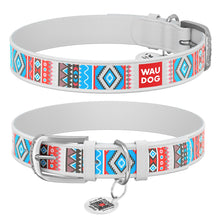 Load image into Gallery viewer, WAUDOG Design genuine leather dog collar with QR passport, "Ethno white