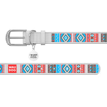 Load image into Gallery viewer, WAUDOG Design genuine leather dog collar with QR passport, "Ethno white