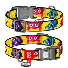Load image into Gallery viewer, WAUDOG Nylon dog collar with QR passport, "Furry monsters" design, plastic fastex