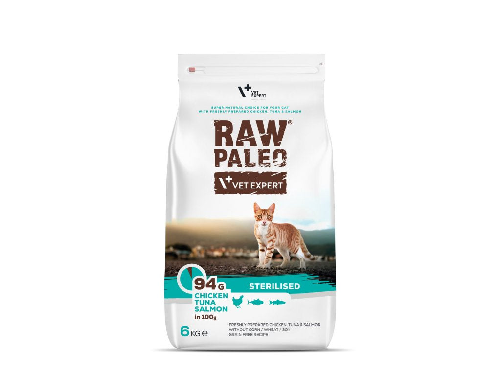 RAW PALEO Sterilized Cat - dry food with chicken, tuna and salmon for sterilized adult cats