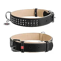 Load image into Gallery viewer, Collar for dogs leather WAUDOG Soft with QR-passport, metal decorations