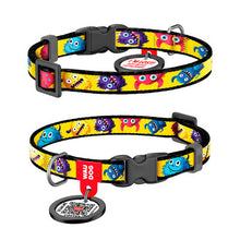 Load image into Gallery viewer, WAUDOG Nylon dog collar with QR passport, "Furry monsters" design, plastic fastex