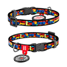Load image into Gallery viewer, WAUDOG Nylon dog collar and leads with QR passport, "Blocks" design, plastic fastex,