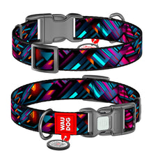 Load image into Gallery viewer, WAUDOG Nylon dog collar with QR pet tag, "Endless Worlds" design, plastic fastex,