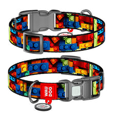 Load image into Gallery viewer, WAUDOG Nylon dog collar and leads with QR passport, "Blocks" design, plastic fastex,