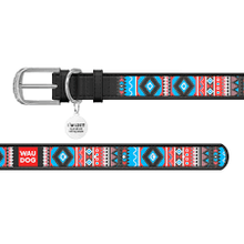 Load image into Gallery viewer, WAUDOG Design genuine leather dog collar with QR passport, "Ethno black