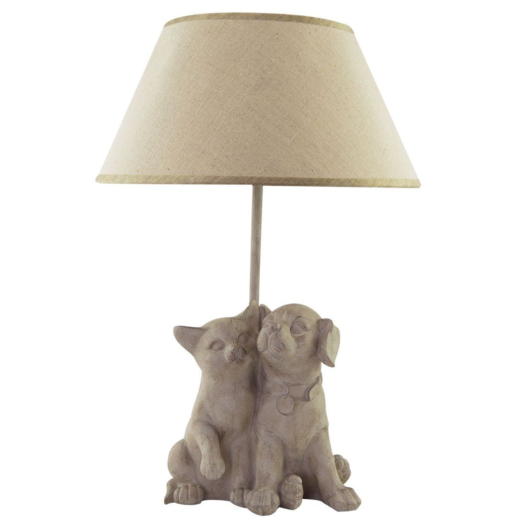 Happy House Cat and Dog Beige Lamp