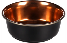 Load image into Gallery viewer, FLAMINGO FEEDING AND DRINKING BOWL EZRA ROUND BLACK &amp; COPPER

