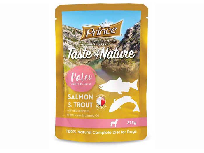 Prince Taste Of Nature Wet Dog Food Pouch With Salmon Trout And Linseed Oil 375g