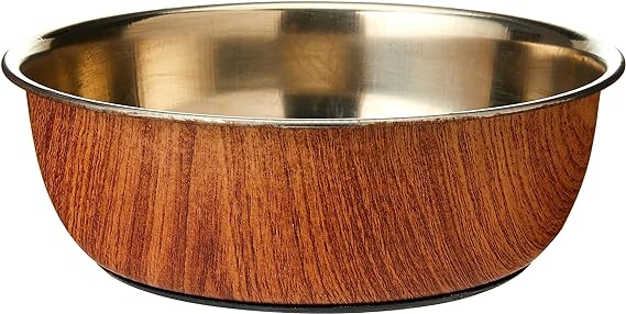 Rosewood Stylish Non Slip Wooden Effect Stainless Steel Dog bowl, S,M,L
