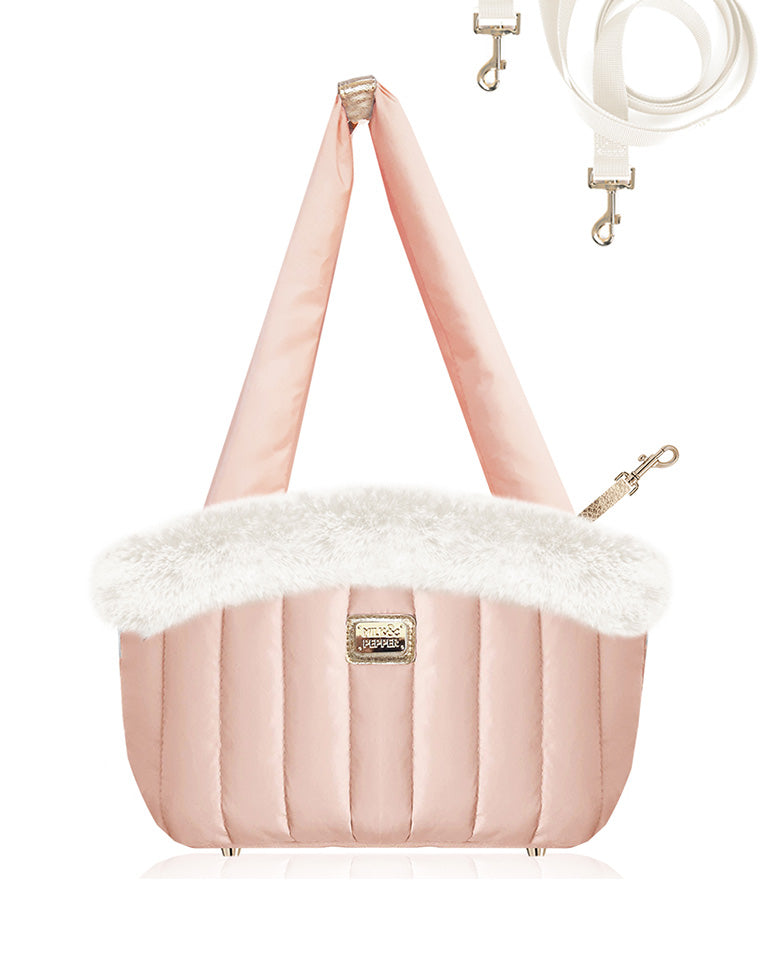 Milk and Pepper, French Designer Nanouk Carry Bag Pink with off-white Fur