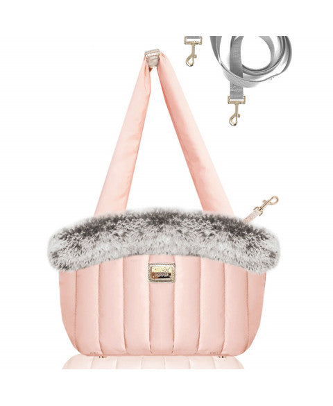 Milk and Pepper, French Designer Nanouk Carry Bag Pink with Grey Fur