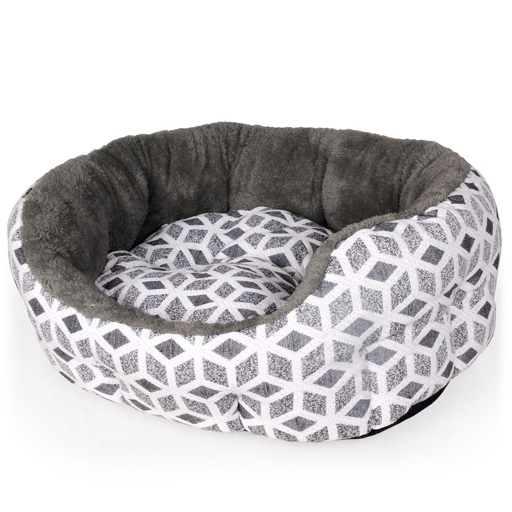 TOMMI Basket Reversible Plush Bed Grey