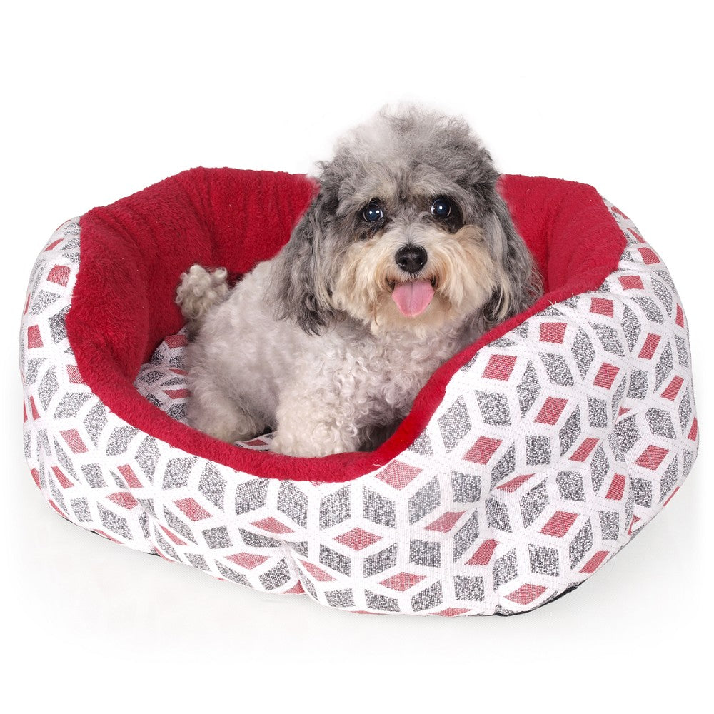 TOMMI Basket Reversible Plush Bed Red