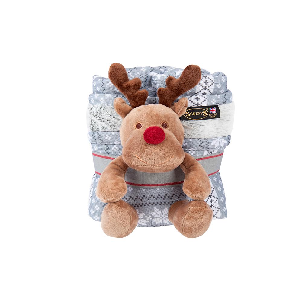 Santa Paws Dog Blanket & Reindeer Toy Gift Set - GREY