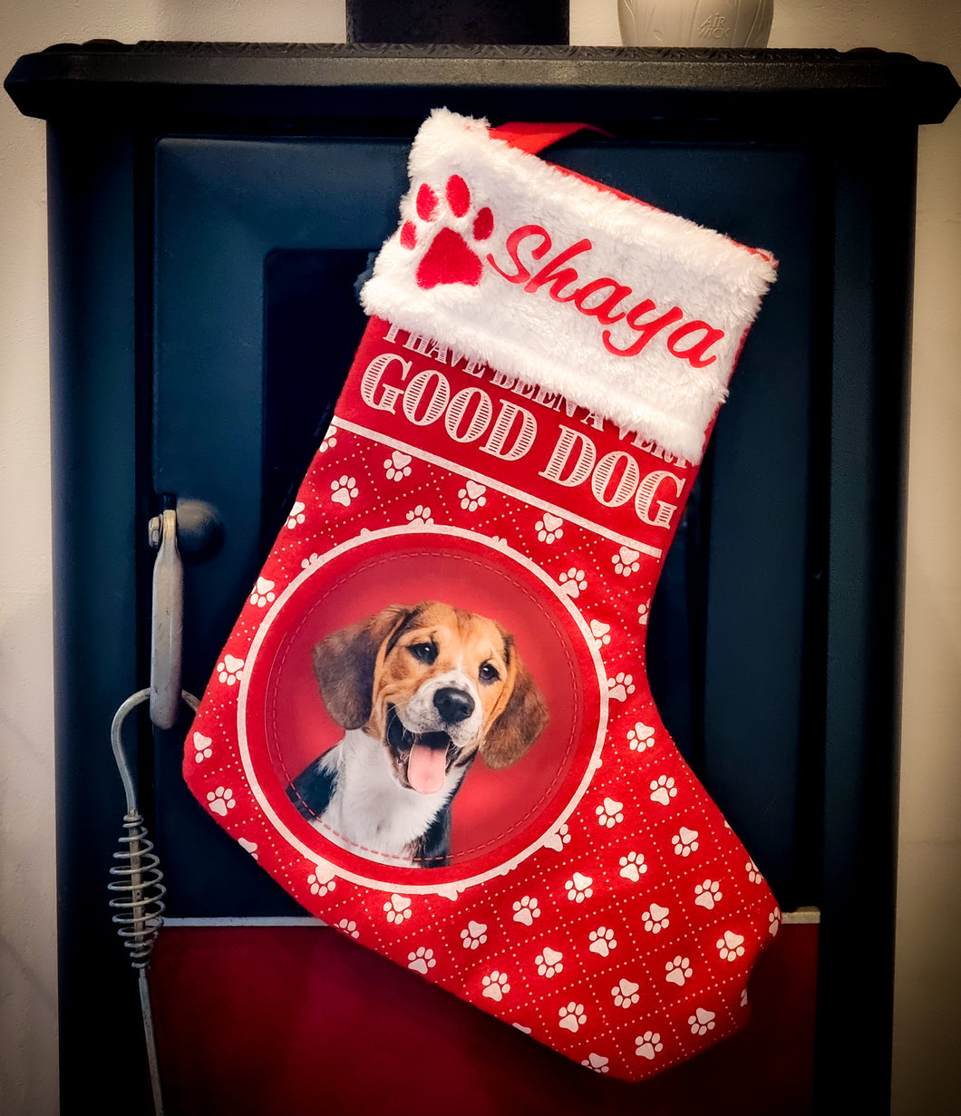 Christmas stocking with various prints - Can be Personalised (with your pet's name)